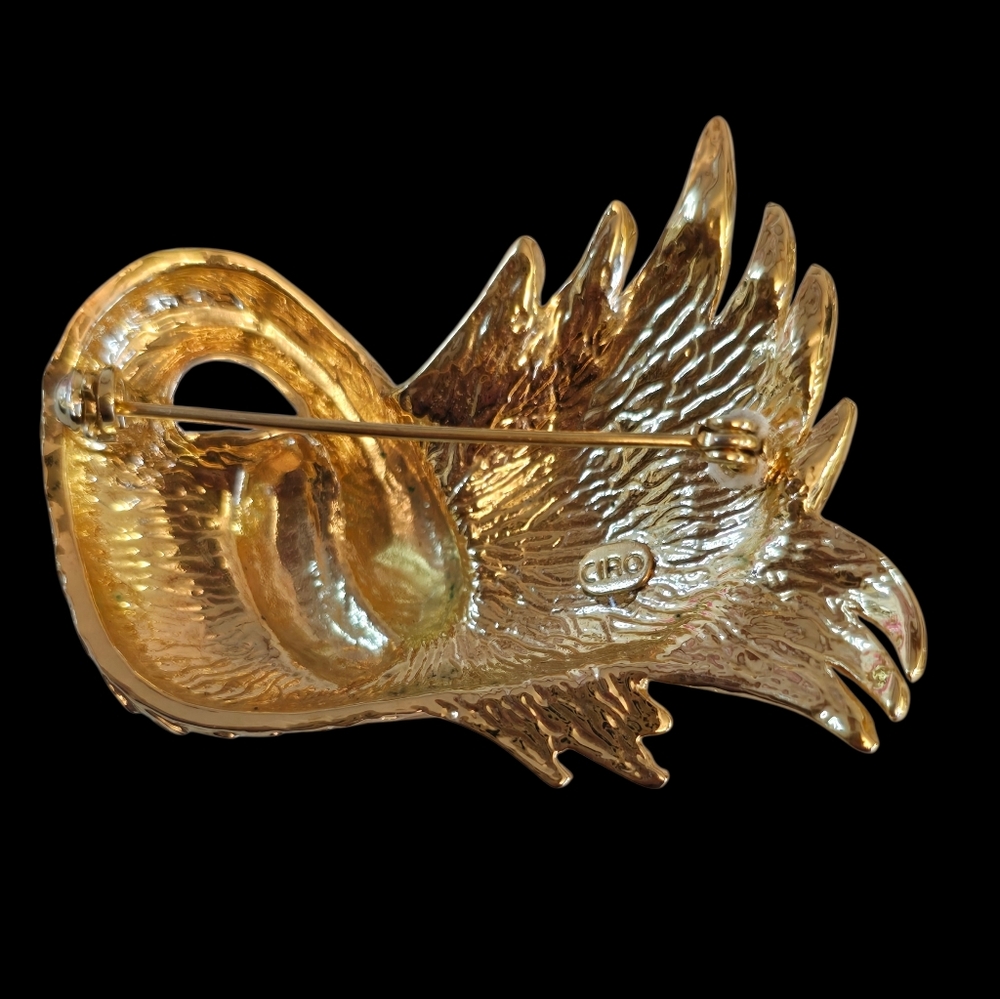 Ciro Signed Rhinestone & Mother of Pearl Enameled Resting Swan Brooch - RARE - Picture 5 of 8